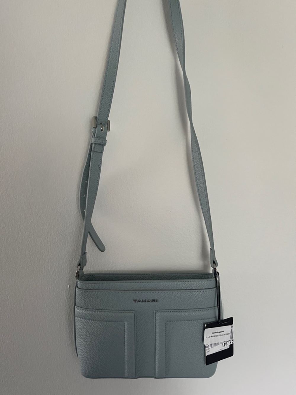Tahari Pale Blue Pebbled Leather Crossbody Bag